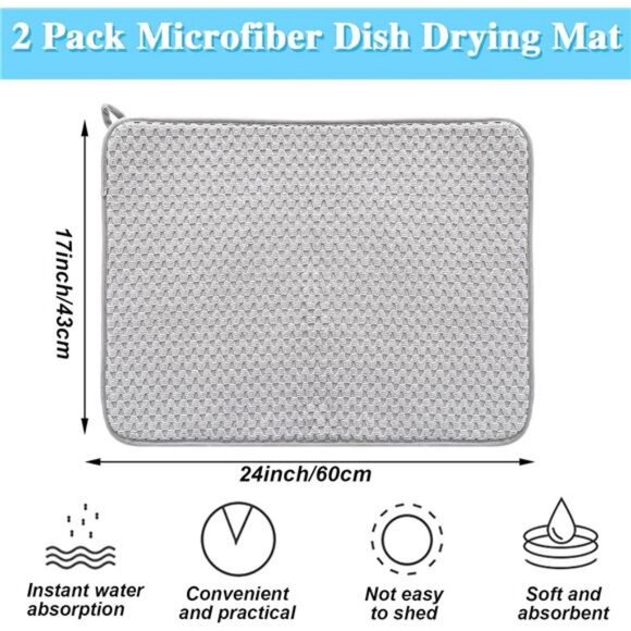Large microfiber dish drying mat absorbent kitchen counter sink drainer pad - Picture 3 of 8